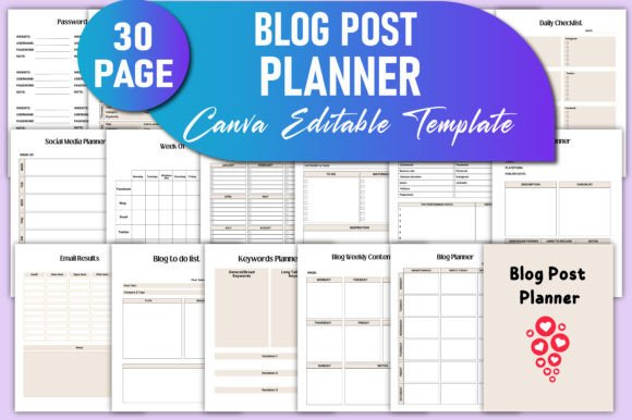 Download Editable Blog Post Planner Canva KDP - Premium Bundle