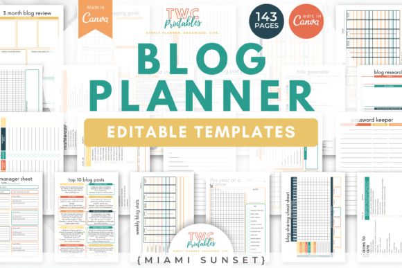Download Blog Planner Canva Templates | MIAMI - Blog planner Collection
